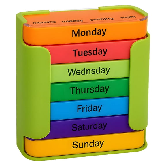 xiziHUAN9C Stay on Track - 7-Day Medication Organizer, Weekly Pill Organizer, 7 Stackable Compartments Four Times-a-Day - Morning, Noon, Evening, and Bedtime,Green