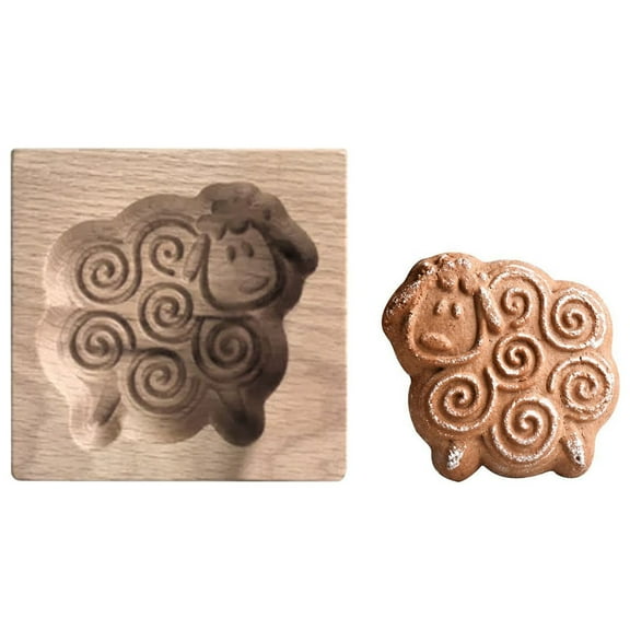 xiziHUAN9C Wooden Cookie Mould - 3.93" x 3.93" Sheep Carved Baking Tool,X