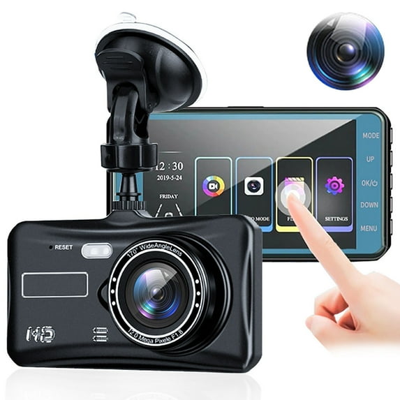 xjwjuw 4 Inch Car Dash Cam with 1080P HD Dual Lens and Rear Camera, Wide Angle and Loop Recording, Shockproof Night Vision Driving Recorder with Parking Monitor for Car and Truck