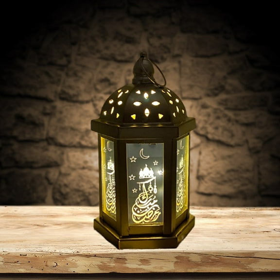 xjwjuw Ramadan LED Lantern, Large Hanging Iron Decor with LED String Lights, Battery Operated, Fire-Safe, Festive Patterns, for Ramadan, Christmas, Wedding, Outdoor & Indoor Decor
