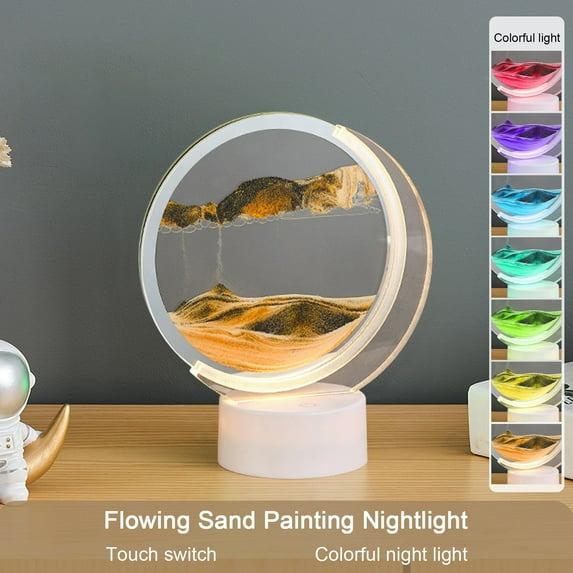 xjwjuw Sand Painting Night Lamp, 3D USB Powered LED Table Lamp, 360° Rotation, RGB Color Change, Dimmable, Novelty Gift, for Bedroom, Living Room, Home Decor, Desktop