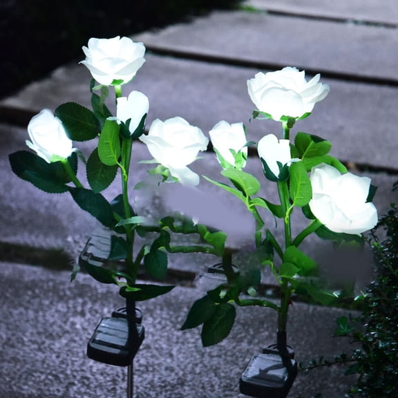 xjwjuw Solar Garden 4-Head Sway Light, Colorful LED Solar Decorative Outdoor Lights, Wind Swaying Flower Lamp, Easy Install, IP65 Waterproof, Patio Yard Garden Decoration, 2 Pack Solar Lighting