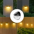 thumbnail image 1 of xjwjuw Solar Outdoor Garden Wall Light, Semi-Circular Waterproof LED Fence Step Lights with Warm White and Colorful Modes, Solar Powered Decorative Patio Stair Yard Balcony Pathway Lighting, 1 of 7