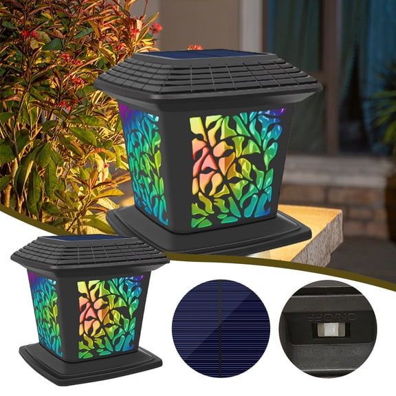 xjwjuw Solar Post Lights Outdoor, Black Fence Cap Lights with Warm White, Flame & Colorful Lighting, Light-Controlled, Solar Powered, Weather-Resistant, for Patio, Garden, Fence & Courtyard Decor