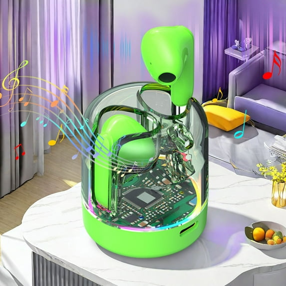 xjwjuw Transparent True Wireless Bluetooth Earbuds, Semi-In-Ear Design, 360° RGB Lights, 15H Total Battery, Low Latency, for Music & Gaming, Ideal for Daily Use, Gaming, Travel, Leisure