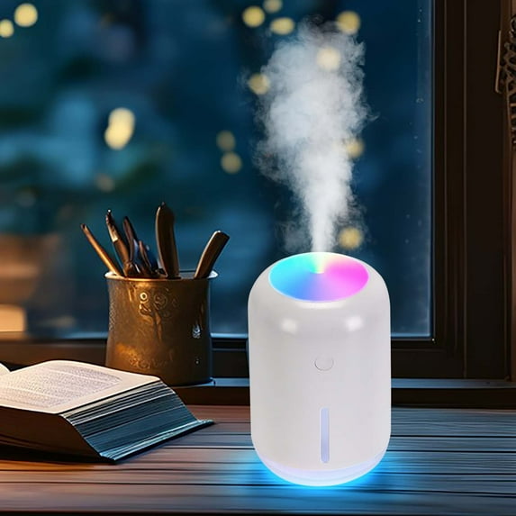 xjwjuw USB Mini Bedroom Humidifier, Silent Portable Desktop Humidifier with Strong Mist and Colorful LED Light, Compact Home Office Travel Humidifier, Adjustable Mist, Quiet Moisturizing