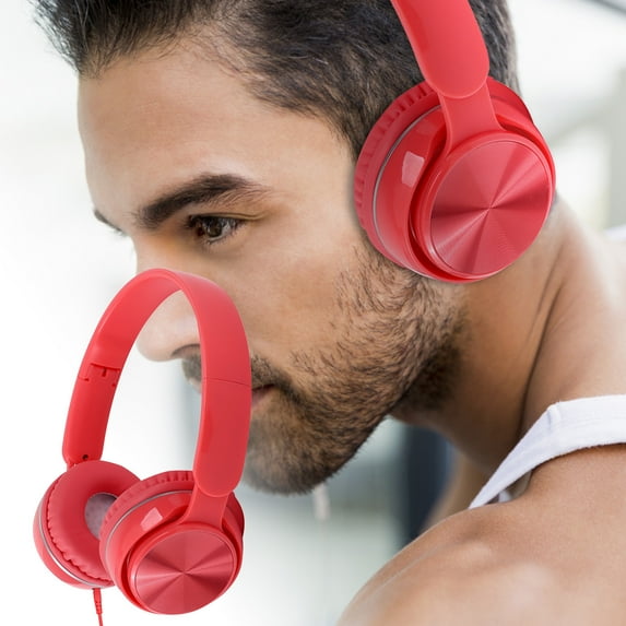 xjwjuw Wired Headset with Microphone, High Fidelity 40MM Stereo Earphones, Noise Reduction, Foldable Comfortable Headband, Soft Protein Leather Earmuffs, Universal Use for Phone, PC, Travel