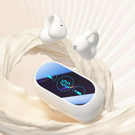 xjwjuw Wireless Bluetooth Earphones Clip On Style with Digital Display, HIFI Stereo Sound and Noise Cancelling, Long Battery Life Earbuds for Sports Running Outdoor Gaming and Music