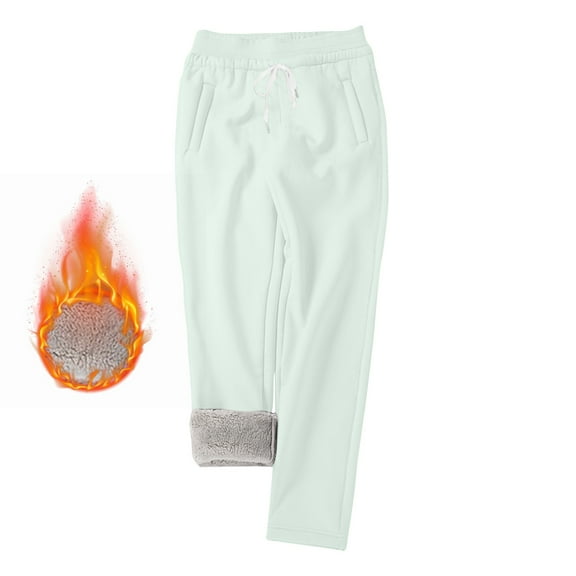 xjwjuw Women Joggers Winter Warm Fleece Lined Sweatpants Thick Baggy Trousers Drawstring Pocket Joggers Thermal Y2K Sweatpant Activewear Tracksuit