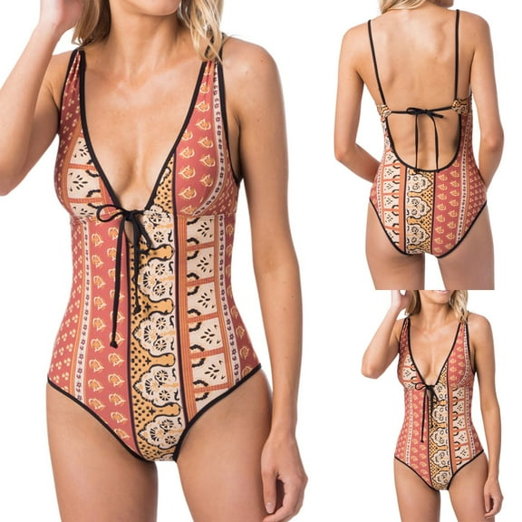 xjwjuw Women's Sexy Fashion Deep V High-Waisted Backless One-Piece Swimsuit Bikini, Stylish Beachwear (No Pattern Print)