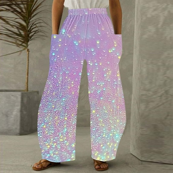 xjwjuw Womens Casual Sparkly Sequin Pants High Waisted Wide Leg Palazzo Bell Bottom Dance Trousers Loose Pull On Comfy 70s Magic Glitter Disco Party Long Maxi Pants