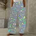 thumbnail image 1 of xjwjuw Womens Casual Sparkly Sequin Pants High Waisted Wide Leg Palazzo Bell Bottom Dance Trousers Loose Pull On Comfy 70s Magic Glitter Disco Party Long Maxi Pants, 1 of 5