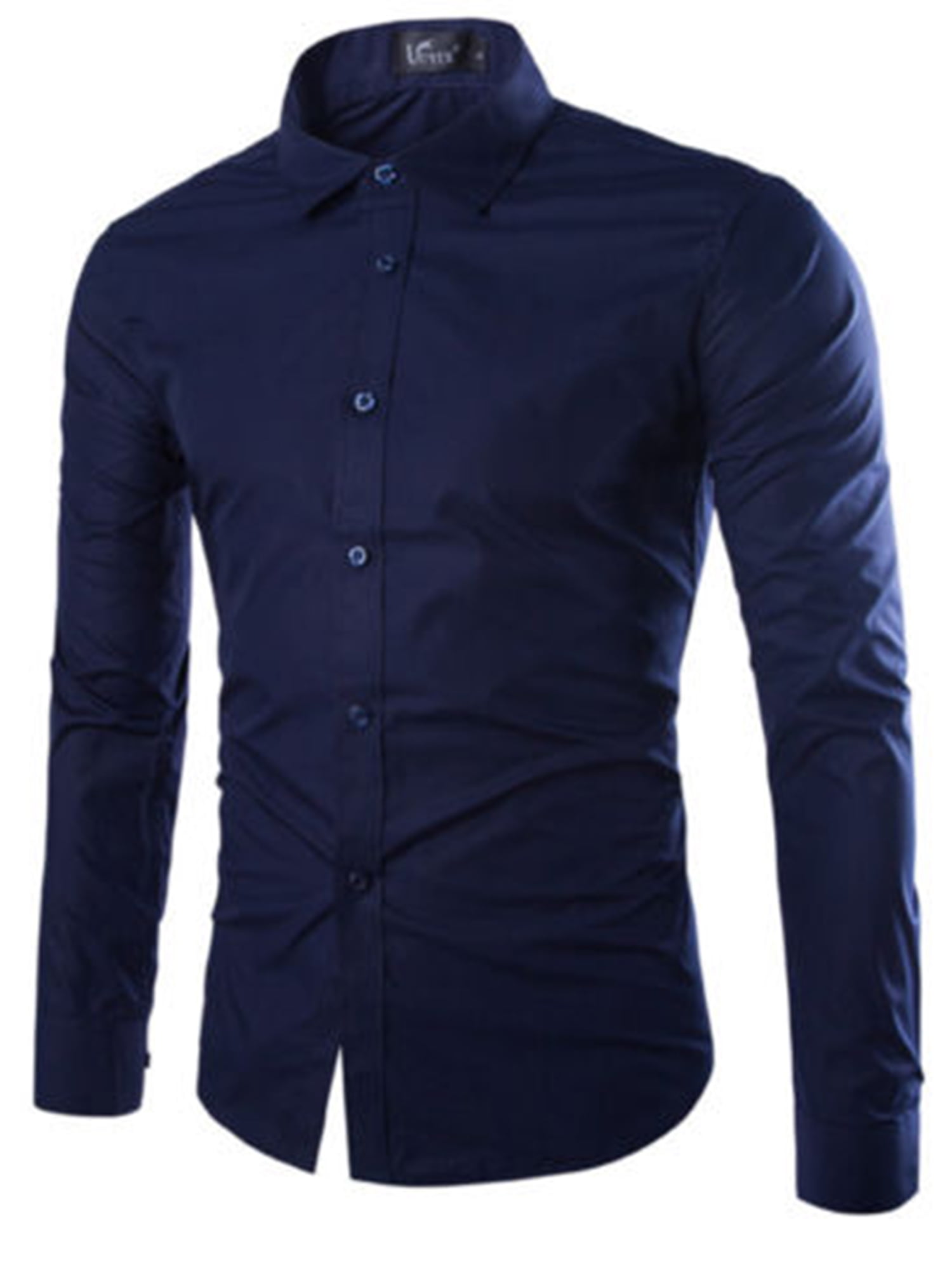 xkwyshop Men's Long Sleeve Button Up Shirts Solid Slim Fit Casual Business  Formal Dress Shirt Navy blue M