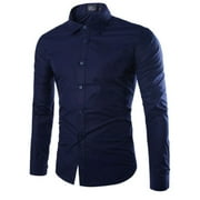 xkwyshop Men's Long Sleeve Button up Shirts Solid Slim Fit Casual Formal Shirt