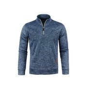 xkwyshop Men's Sports Shirts 1/4 Zip Long Sleeve Fleece Lined Running Workout Pullover Tops Sweatshirt Navy Blue L