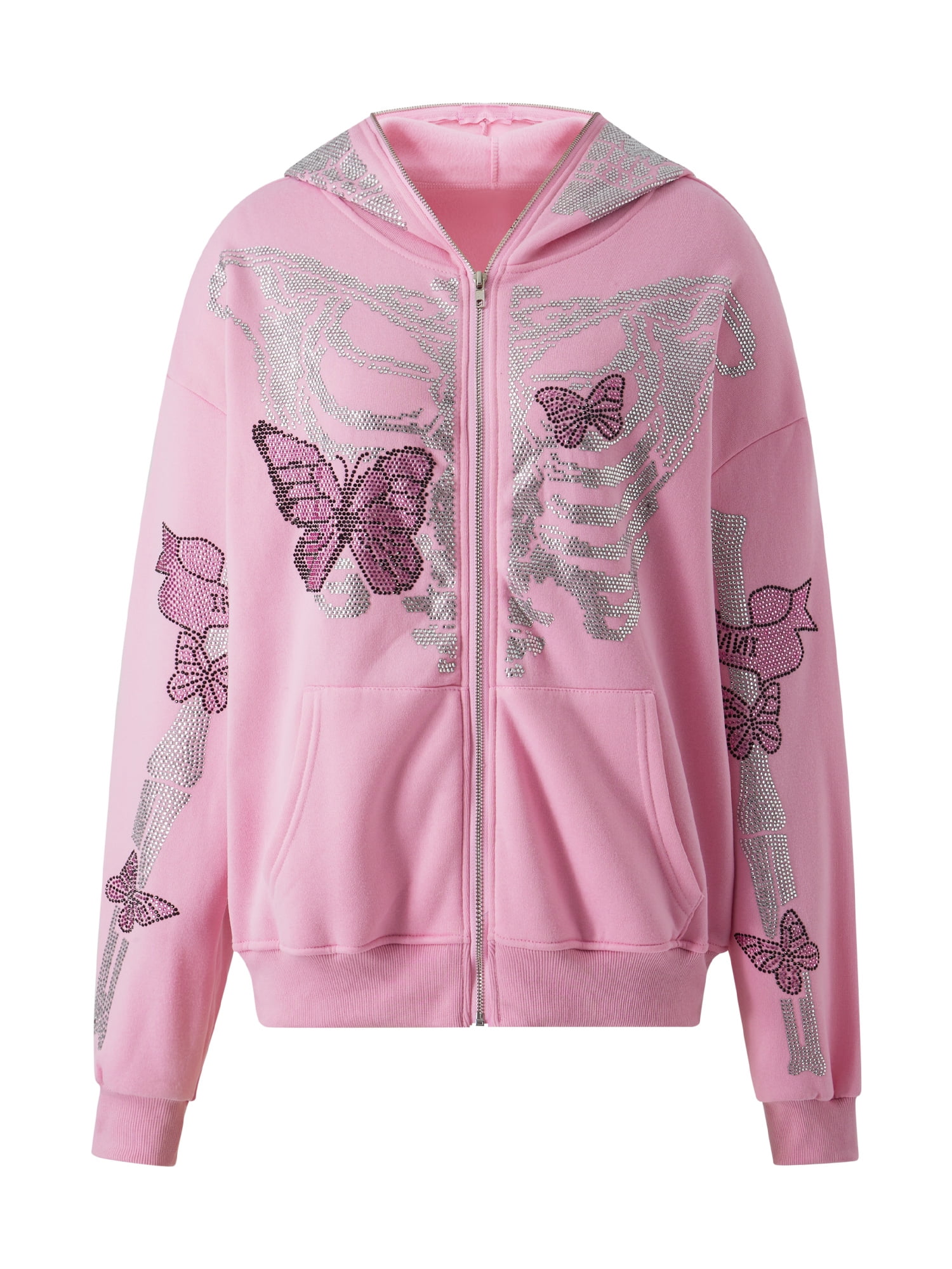 xkwyshop Rhinestone Graphic Zip Up Hoodies for Women xkwyshop Rhinestone Graphic Zip Up Hoodies for Women