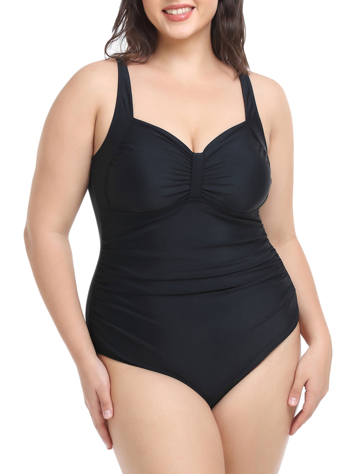 Yonique Women Plus Size One Piece Swimsuits Tummy Control Bathing Suits  Twist Front Ruched Swimwear Black 20W in Dubai - UAE