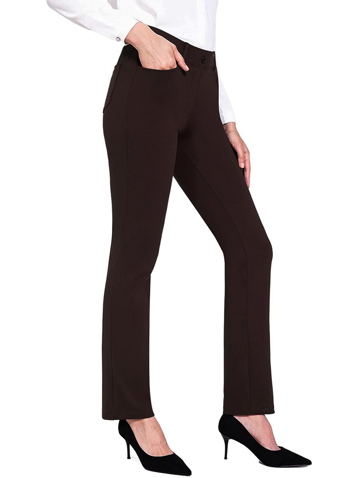 xkwyshop Women Yoga Dress Pants Stretchy Work Pants Straightleg Office  Slacks with Pockets for Business Casual Petite Black 