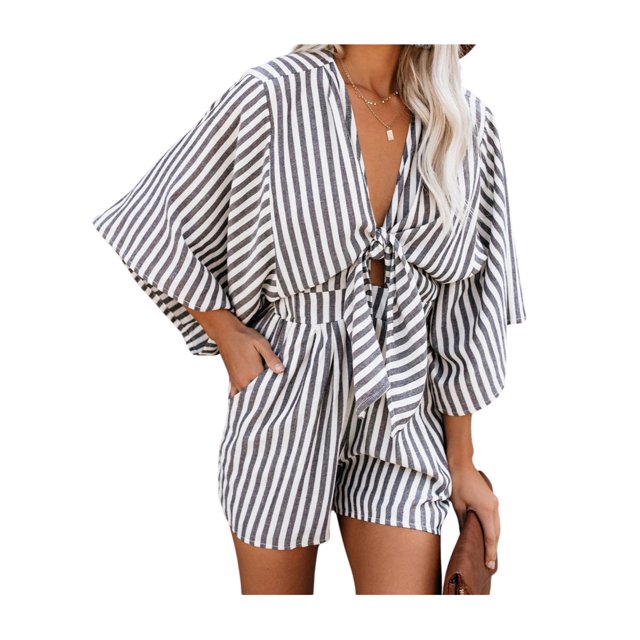 Women's Jumpsuit Elegant Deep V Neck Boho Print Loose Beach Shorts