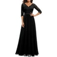 thumbnail image 1 of xkwyshop Women's Lace V Neck Mid-Sleeve Backless Back Zipper Split Party Maxi Long Dress Black L, 1 of 5