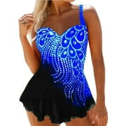 xkwyshop Women's Modest Plus Size Tankini Bathing Suits Tummy Control Swim Dress One-piece Slimming Swimsuits Royal Blue XXL