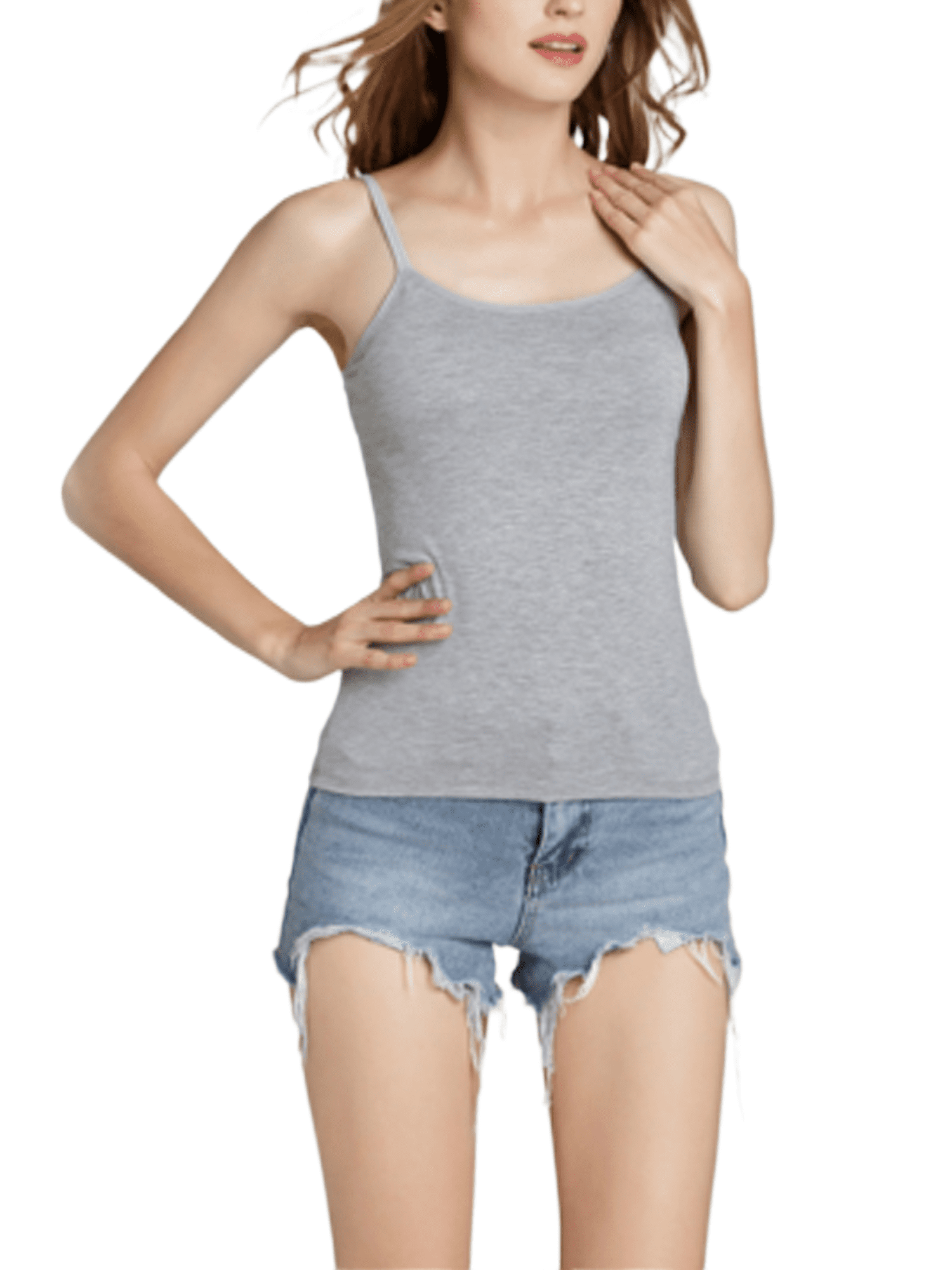 xkwyshop Womens Camisole with Shelf Bra Cotton Undershirts Adjustable Strap  Cami Spaghetti Strap Tank Tops Nude L 