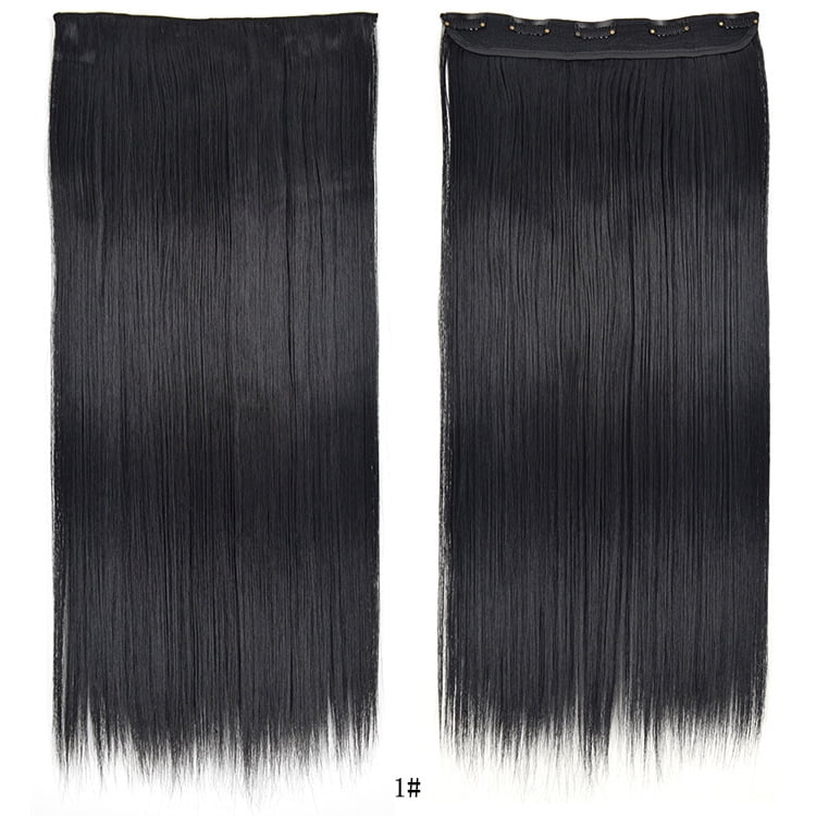 Xl-Kang 23"(60cm) Longest Straight Natural Black Full Head One Piece 5 Clips Clip in Hair Extensions for Lady Women
