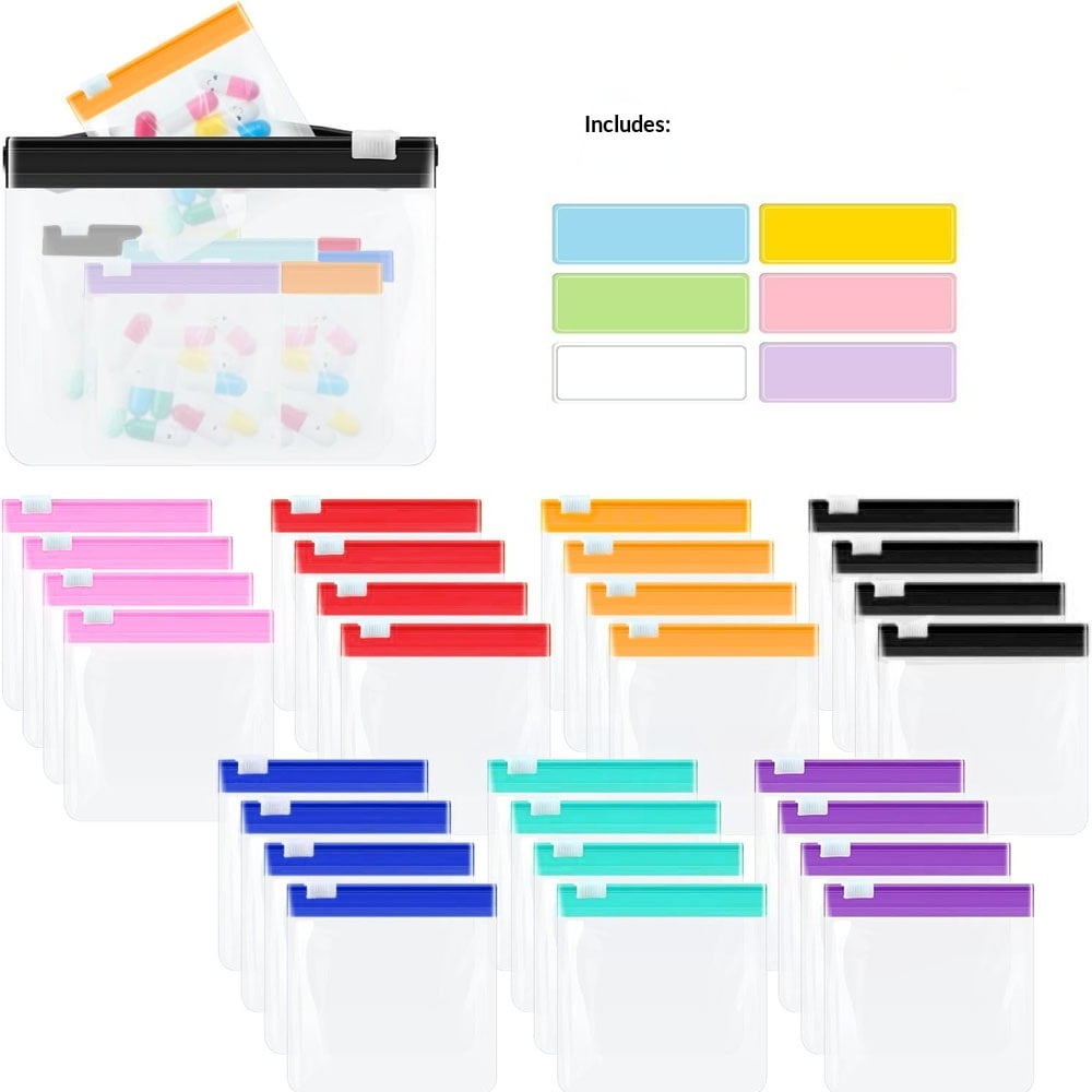 Xl-Kang 56 Pcs Weekly Zippered Pill Pouch Bags Pill Pouch Set Reusable Pill Clear Plastic Pill Bags Sealing Travel Medicine Organizer Travel Storage Pouches with Slide Lock (Candy Color)