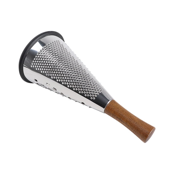 Xl-Kang Cone Handle Cheese Grinder - Stainless Steel Three Function Wooden Handle Non slip Rubber Bottom Handheld Multi functional Vegetable Cheese Grinder (24CM)
