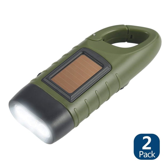 Xl-Kang Hand Crank Solar Powered Flashlight, Emergency Survival Flashlight Torch for Outdoor Sports, Green 2-Pack 124x45x32mm/86g.