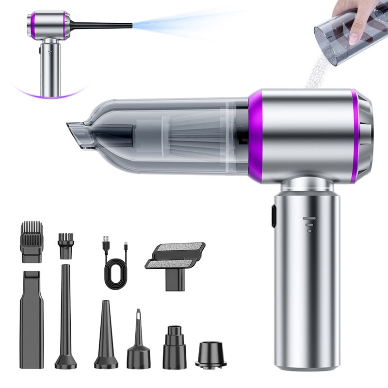 Xl-Kang High Power Mini Vacuum Cleaner 3-in-1 Compressed Air Duster & Air Blower & Pump Hand Held Vacuum with Brushless Motor for Car, Home, Office,Camping（Purple,21*2*6.5cm)