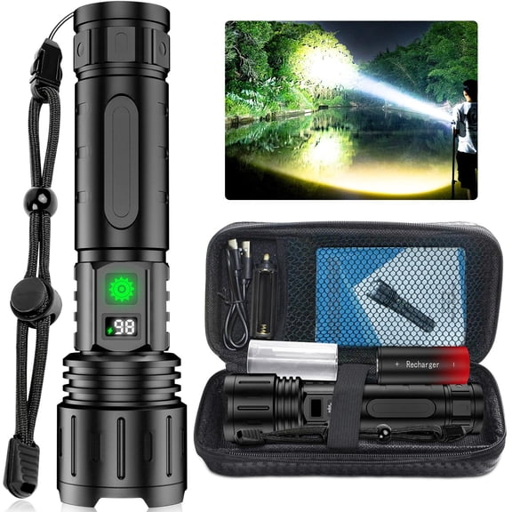 Xl-Kang LED Flashlights High Lumens Rechargeable, Super Bright Powerful Flashlight, Zoomable, Waterproof High Powered Tactical Flash Light for Emergency Camping Hiking