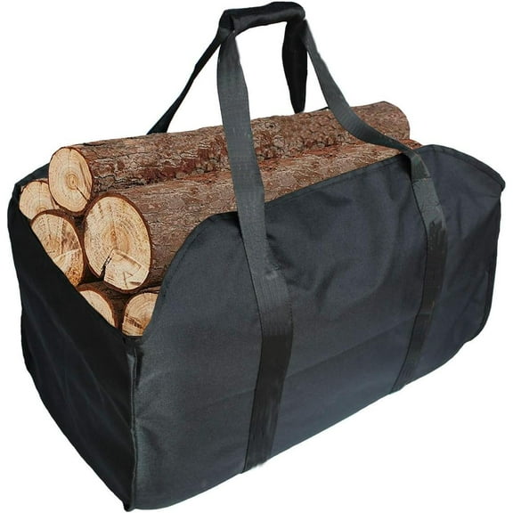 Xl-Kang Large Firewood Carrier Heavy Duty Waxed Canvas Log Carrier Holder for Fireplace, Carrying Wood Indoor & Outdoor (Black, Tote Shape)