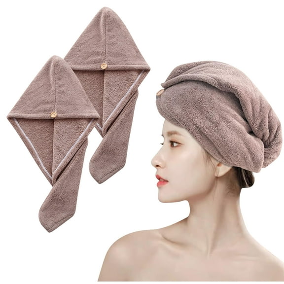 xnicx 2 Pack Microfiber Hair Towel,Hair Drying Towel with Button,Super Absorbent Fast Drying Hair Towel, Microfiber Hair Towel Hair Wraps for Women Wet Curly Hair(25.6x9.8 in Coffee)