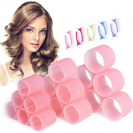 xnicx Jumbo Hair Rollers Curlers,28pcs Set Heatless Velcro Rollers includes 18 Rollers with 10 Clips to Sleep in for Long,Short Hair,Large Self Grip Hair Rollers(60mm、48mm、36mm)Pink Hair Bangs Volume