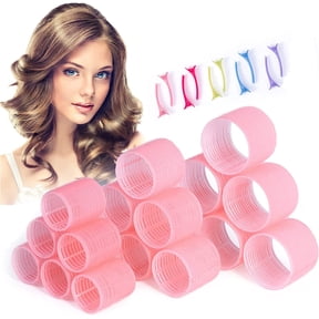 xnicx Jumbo Hair Rollers Curlers,28pcs Set Heatless Rollers includes 18 Rollers with 10 Clips to Sleep in for Long,Short Hair,Large Self Grip Hair Rollers(60mm、48mm、36mm)Pink Hair Bangs Volume