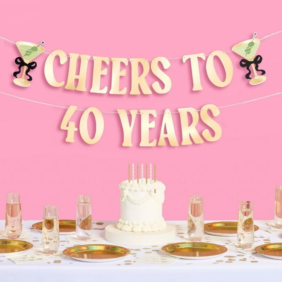 xo, Fetti Cheers to 40 Years Banner, Gold Foil - 5 Ft. | 40th Birthday Decorations, Dirty Martini Decor, Bday Party Sign, Anniversary Photo Booth Backdrop