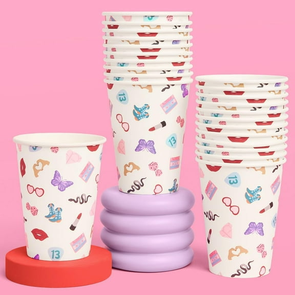 xo, Fetti Eras Party White Paper Cups | 24 Disposable 12 oz Cups | Concert Party Drinkware, Bachelorette Decorations, Birthday Tableware, Bridesmaid Supplies