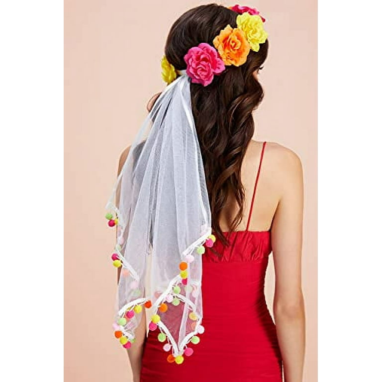 xo, Fetti Final Fiesta Bachelorette Veil  Flower + Pom Pom, Bride To Be  Gift, Bridal Shower Favor 