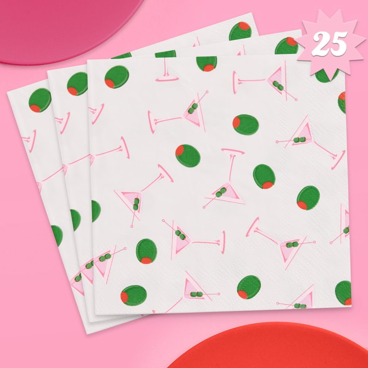 xo, Fetti Martini and Olive Napkins - 3-ply, 25 pcs | Cocktail Bachelorette Decoration, Tini Bit Older Birthday Party Tablescape, Extra Dirty Dinner Setting, Casino Bach Decor