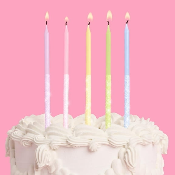 xo, Fetti Pastel Glitter Cake Candles, Tall Thin - 10 Pcs | Birthday Party Supplies, Bachelorette Cake Decor, Rainbow Cupcake Topper, Unicorn Dessert Decorations