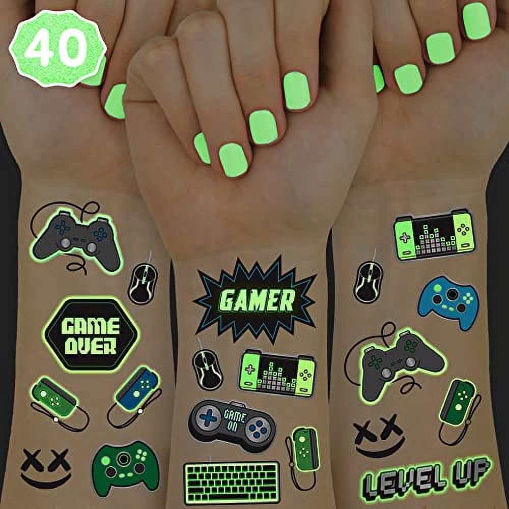 xo, Fetti Video Game Party Supplies Temporary Tattoos 40 Glow in the