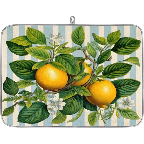 xomou Dish Drying Mat Lemon Stripes Dish Drying Mats for Kitchen Counter Absorbent Kitchen Drying Mat Dish Rack Mat 16x18 inches