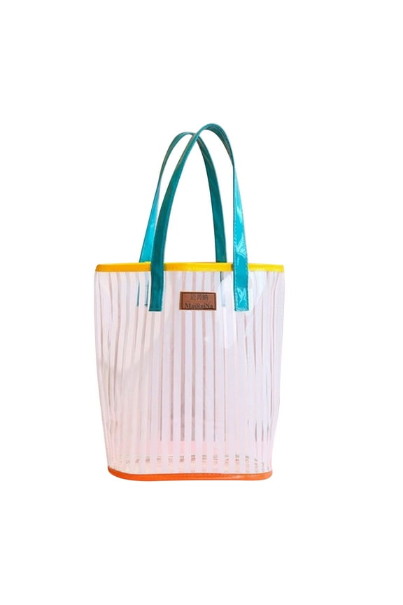 Large Capacity Transparent Beach Bag, Waterproof Jelly Tote Bag, PVC Portable Swimming Bag for Women, Shopping Bag for Beach Pool and Travel, Clear Carryall Purse