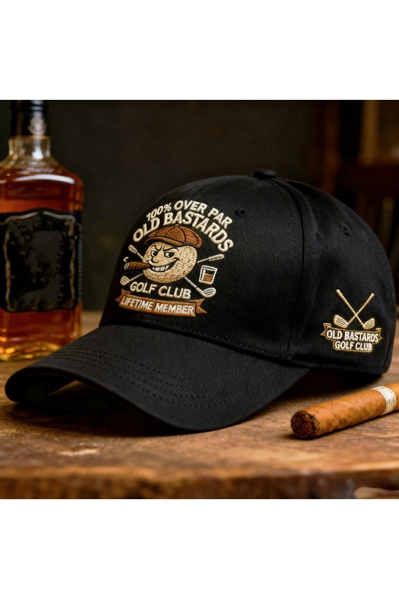 Old Bastards Golf Club Hat, Humorous Golf Ball Embroidery Adjustable Low Profile Unstructured Cap, 100% Over Par Member Slogan for Men and Women, Cotton Baseball Hat for Golf Course and