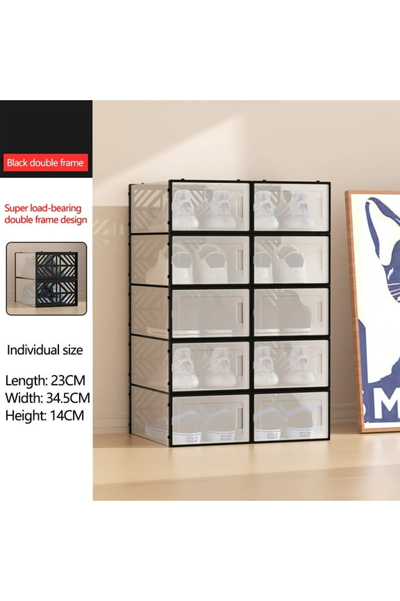 Transparent Shoe Box, Two End Load-bearing Plastic Shoe Storage Container, Side Opening Shoe Organizer for Rental House and Household Cabinet, Breathable Durable Shoe Box for Casual Shoes and