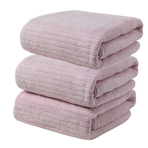xqxayjr Velvet Towel 3-Pack, Absorbent Dry Hair Towel, Striped Patterned Bath Towel For Adult Daily Use At Home And Beach, Soft Coral Fleece Bath Towels For Hair Body And Face