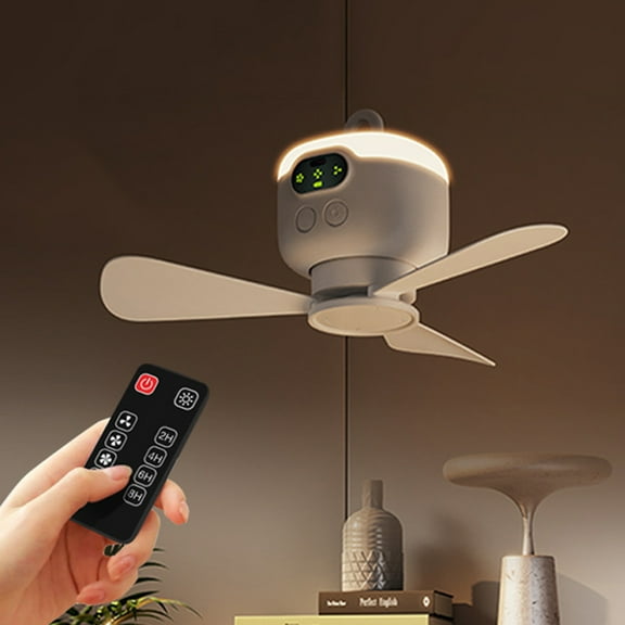 xqxayjr Wireless Rechargeable Fan Light, Portable Hanging Fan with Remote Control and Timer, 3-Speed Adjustable Rechargeable Ceiling Fan for Outdoor Camping Tent and Indoor Bedroom Office
