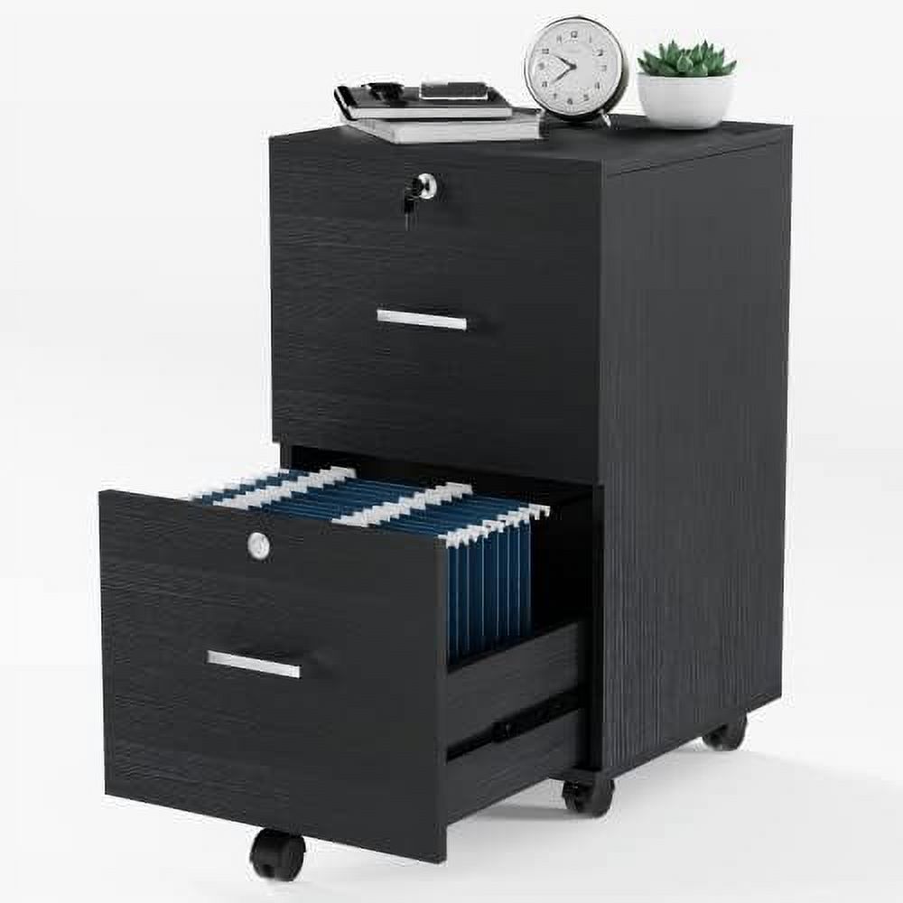 NLTBONNIE 2Drawer Small Rolling File with Lock Wood Filing