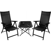 xrboomlife 2 Heavy Duty Durable Adjustable Reclining Folding Chairs + 1 Folding Side Table Outdoor Indoor Garden Pool Black